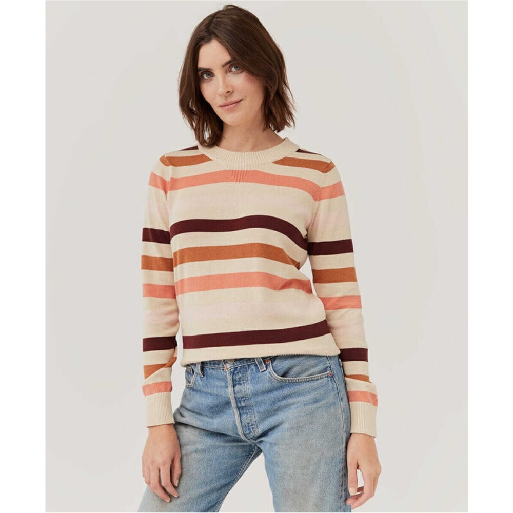 PACT Apparel Women's Sandshell Cabin Stripe Soft Lightweight Crew Sweater